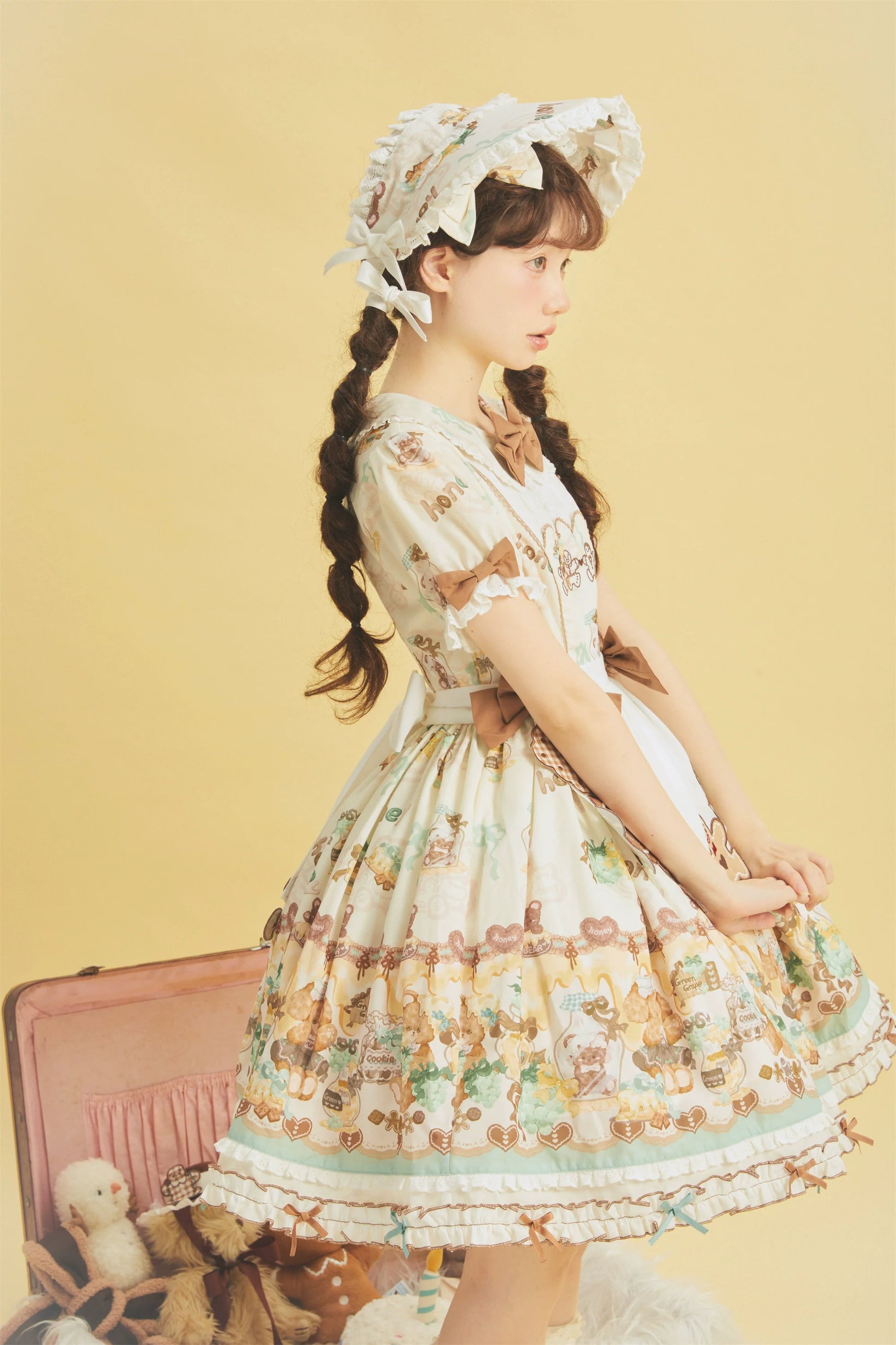 Babyblue - Little Bear Honey Jar - Kawaii Lolita Short Sleeve OP Gingerbread Man Embroidered Dress