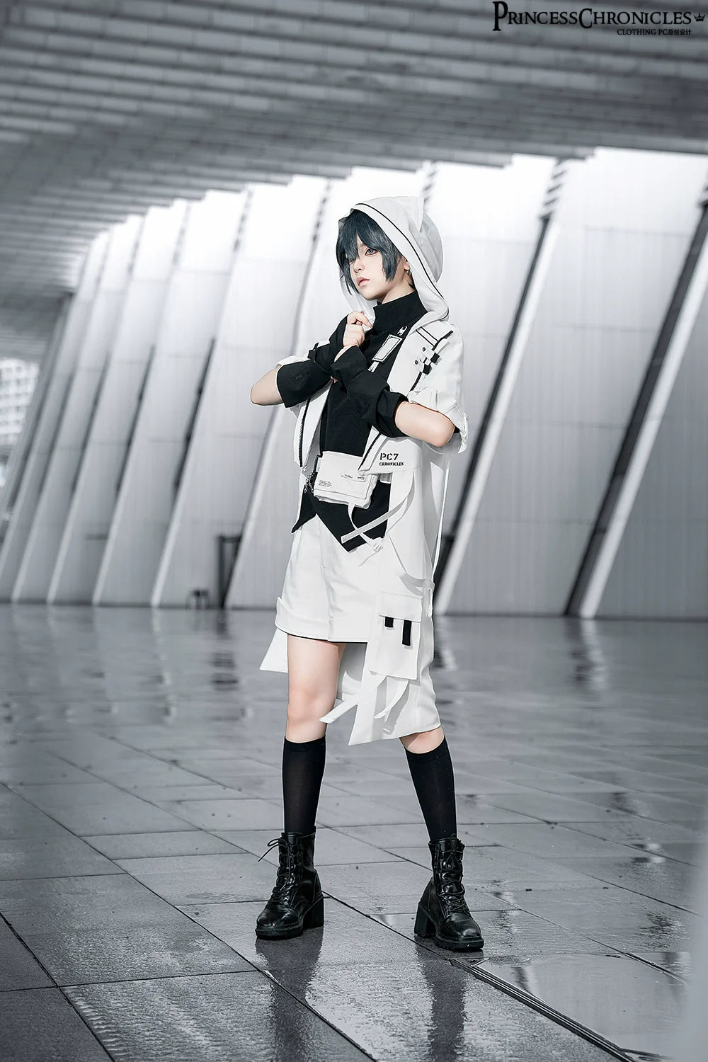 Princess Chronicles - White Cat - Futuristic Style Cool Lolita Pants Suit With Cat Ear Coat