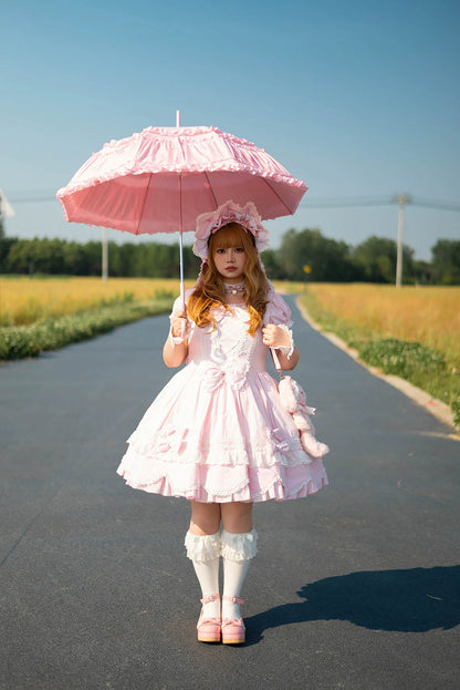 Miss Point - Vintage Petal Rabbit - Old School Lolita OP Cotton Dress With Petal-Shaped Hem