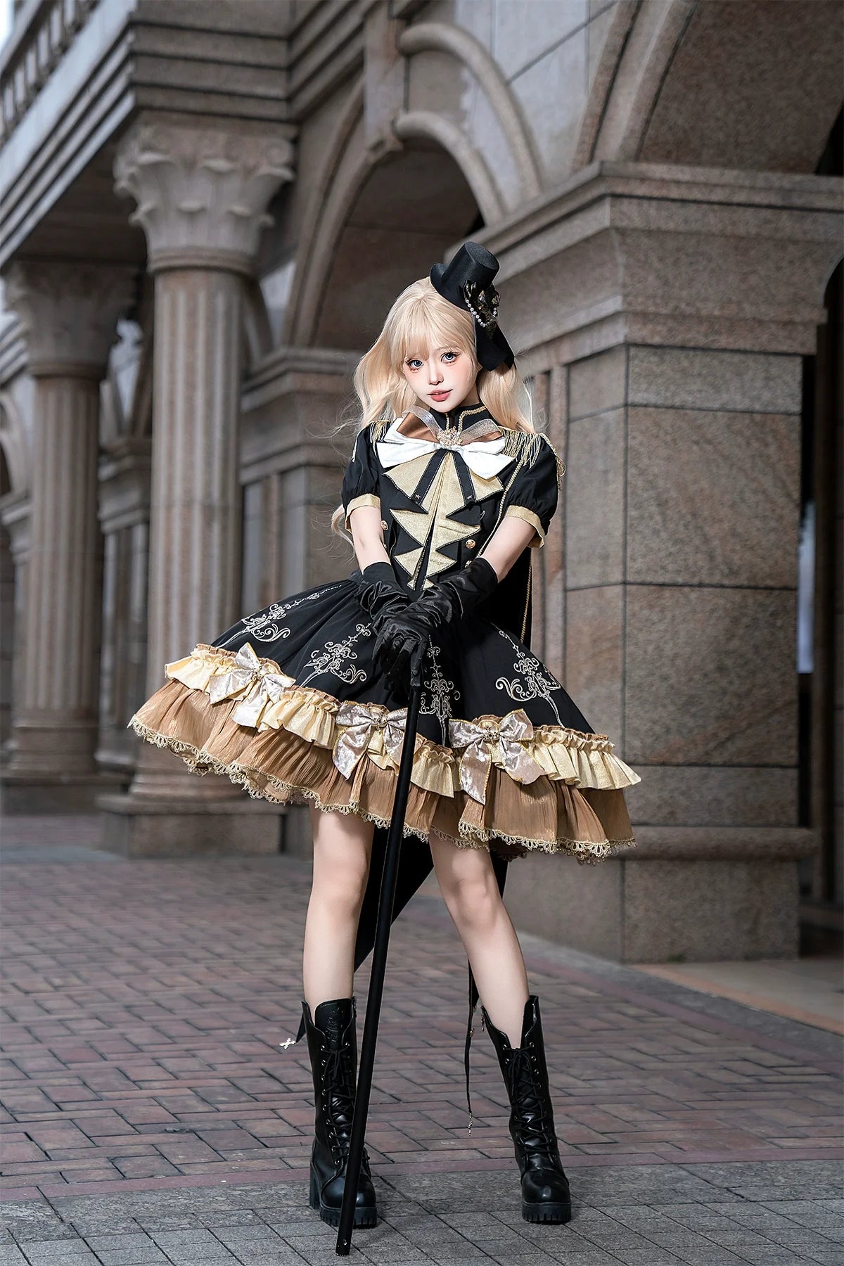 Letters from Unknown Star - Glitter Oath - Military Lolita OP Dress with Detachable Split Tail Cloak