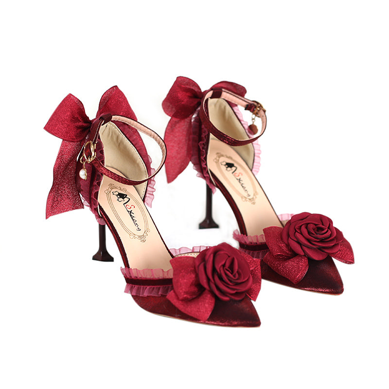 Xiaogui - Elegant Lolita High-Heeled Camellia Bows Shoes