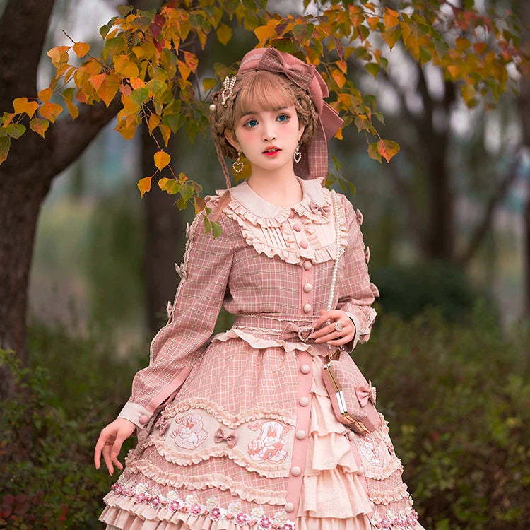 Youpairui - Helford - Sweet Coordinated Lolita Suit Pink Plaid Lolita SK Set