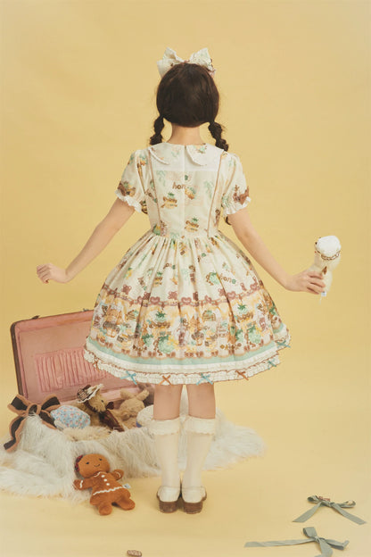 Babyblue - Little Bear Honey Jar - Kawaii Lolita Short Sleeve OP Gingerbread Man Embroidered Dress