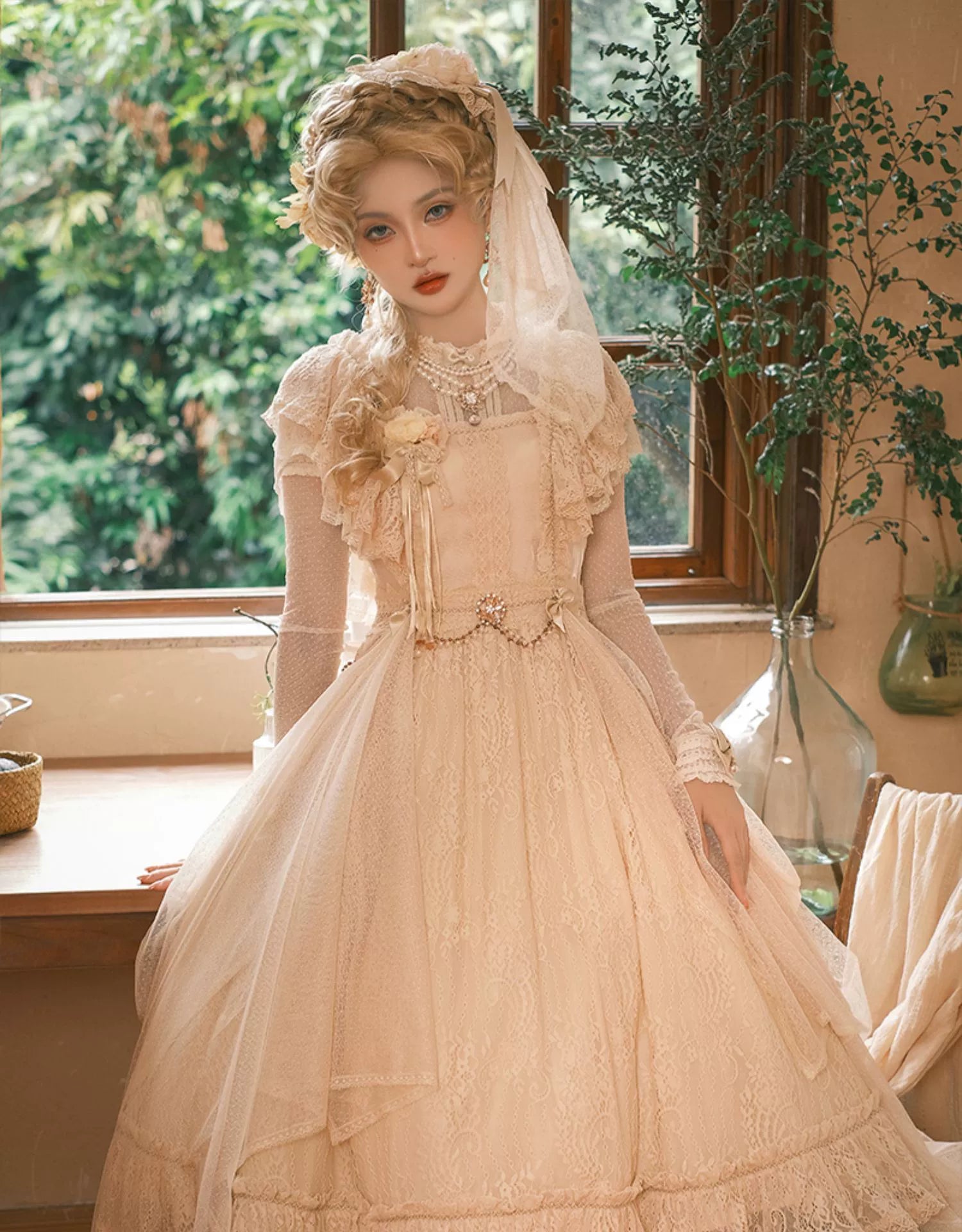 BittterSweet - Vintage Lolita OP Dress Old School Lace Long Dress