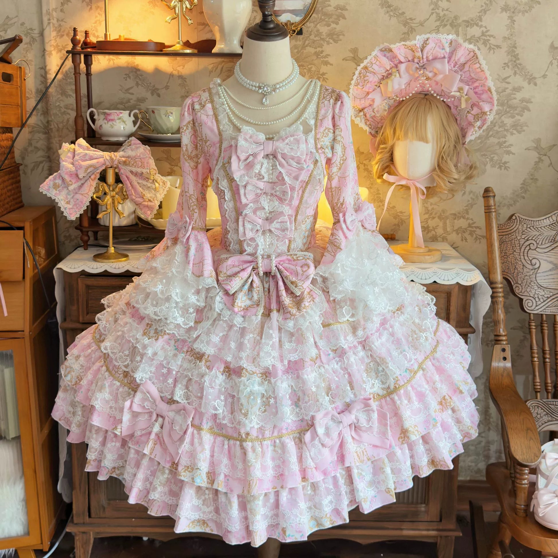 Hanguliang - Candlelight Sonata - Sweet Lolita Long Sleeve OP, Tiered Ruffles