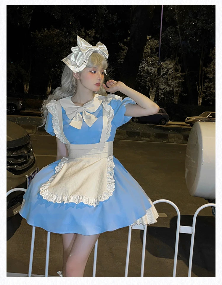 With PUJI - KissKiss - Maid Lolita OP Dress Pleated Lace Multicolor Dress