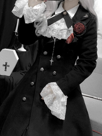 Nightingale Girl - Downfall Dawn - Gothic Lolita Black Double-Breasted Coat