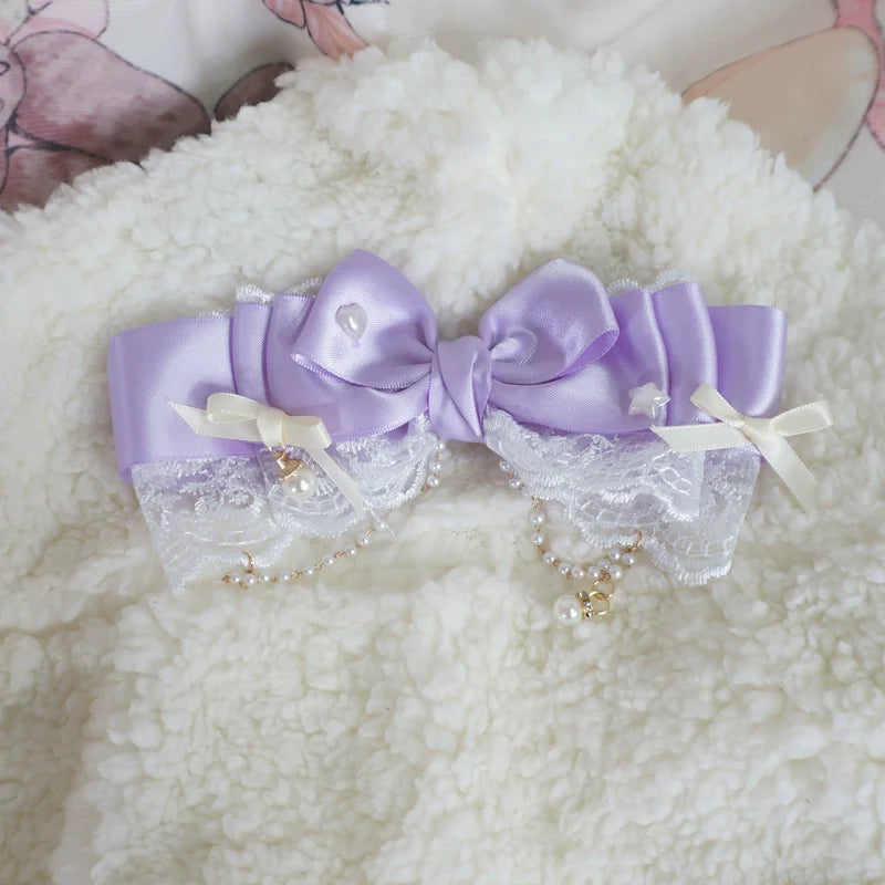 MaoJiang Handmade - Dreamy Sweet Lolita Layerd Bow Hair Clip, Pearl Accents