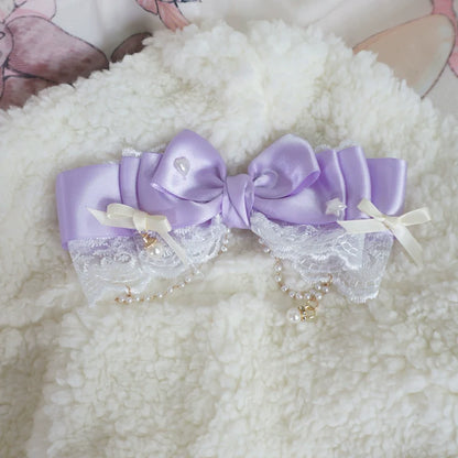 MaoJiang Handmade - Dreamy Sweet Lolita Layerd Bow Hair Clip, Pearl Accents