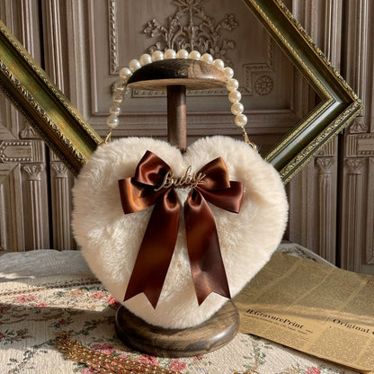 MAID - Kawaii Lolita Heart Bag Plush Pearl Chain Handbag
