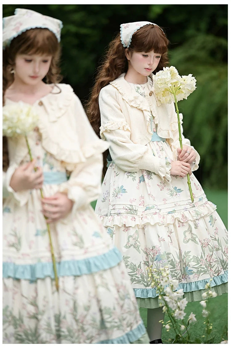 With PUJI - Oriole Time - Country Lolita JSK and OP Dress, Floral and Bird Print