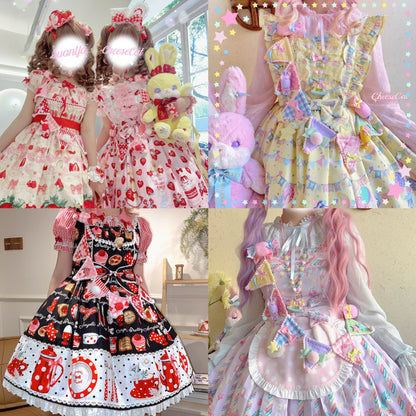 Cheese Cat - Sweet Lolita Plaid Candy Bow Flags Brooch