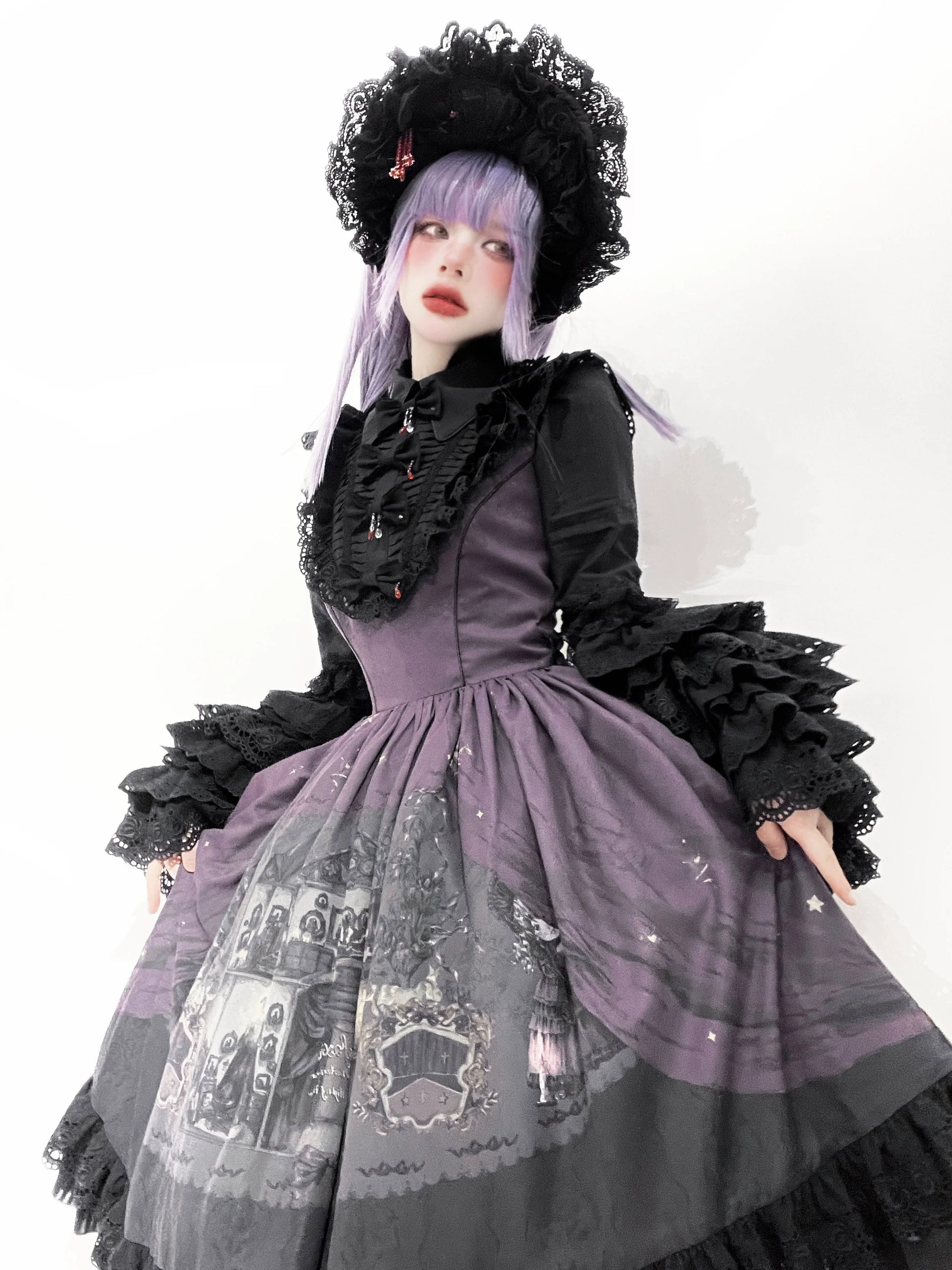 Dark Circle Clinic - Barbara Manor Night - Gothic Lolita JSK Pleated Floral Print Lolita Dress