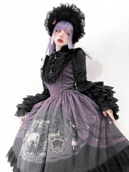 Dark Circle Clinic - Barbara Manor Night - Gothic Lolita JSK Pleated Floral Print Lolita Dress