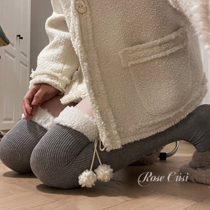 Roji Roji - Winter Fuzzy Ball Lolita Socks Over Knee Thick Socks
