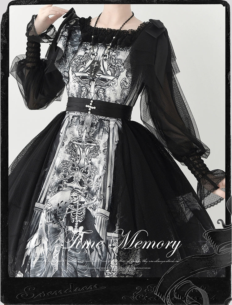 Time Memory - Layered Heart - Sheer Classic Shirt with Mutton Sleeves & Polka Dot