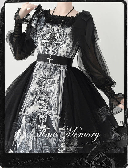 Time Memory - Layered Heart - Sheer Classic Shirt with Mutton Sleeves & Polka Dot