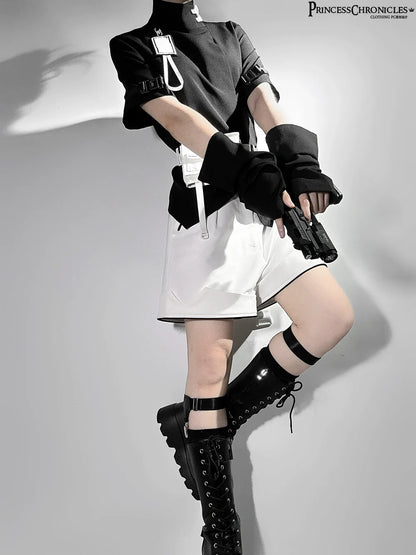 Princess Chronicles - White Cat - Futuristic Style Cool Lolita Pants Suit With Cat Ear Coat