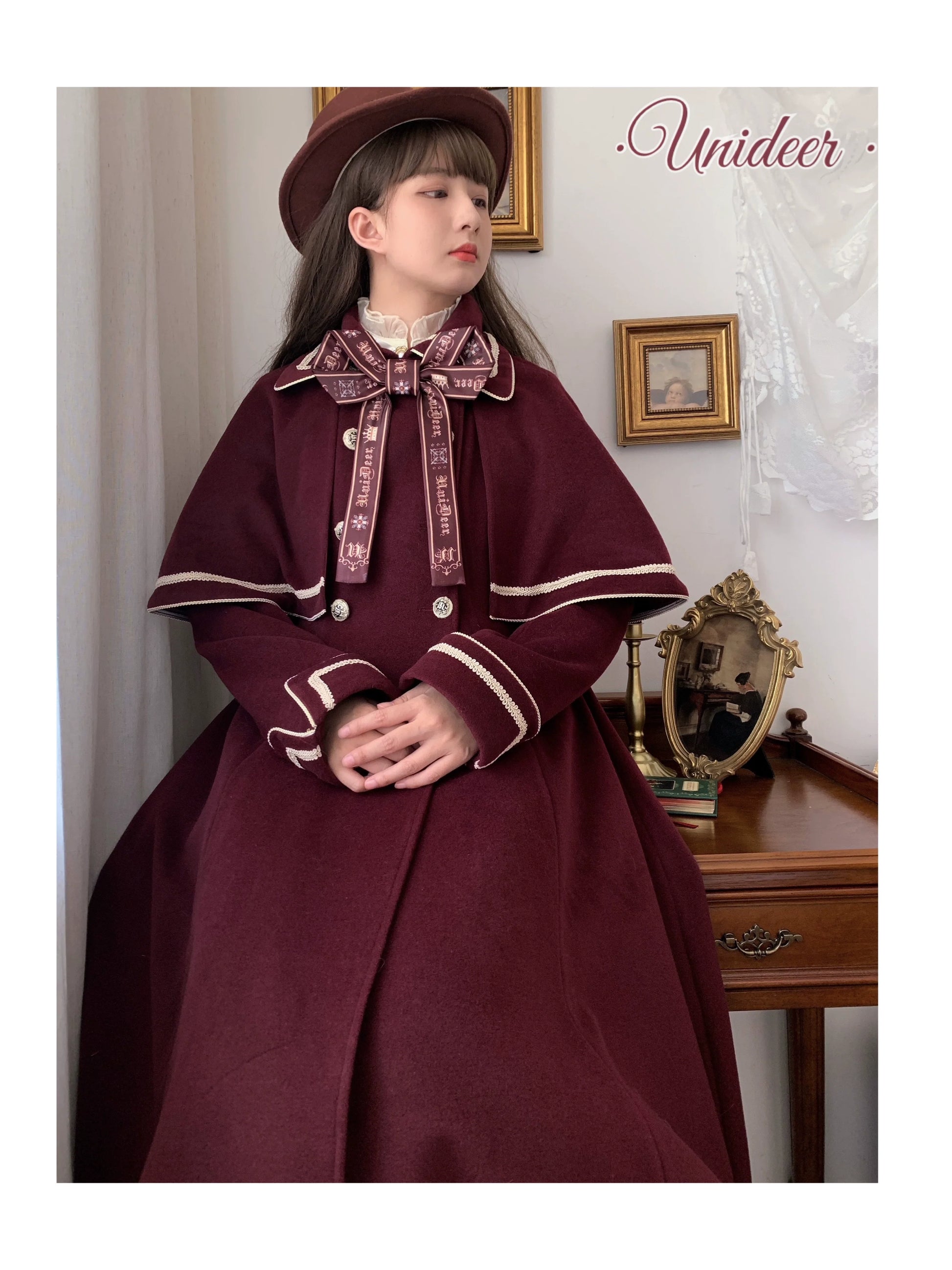 Unideer - Galaxy Traveler - Classic School Lolita Overcoat with Detachable Cape and Bow