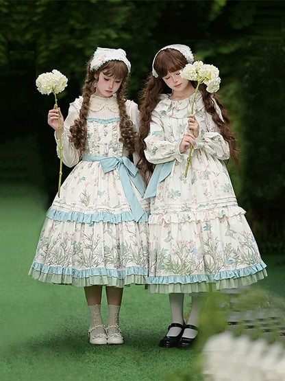 With PUJI - Oriole Time - Country Lolita JSK and OP Dress, Floral and Bird Print
