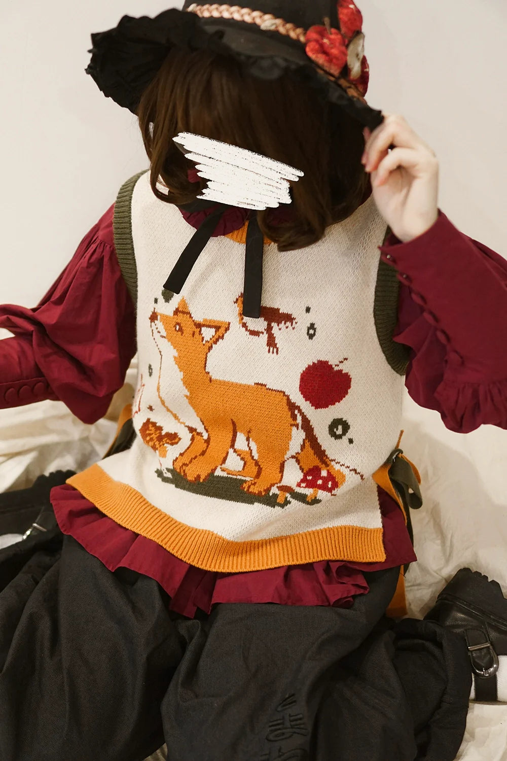 Miss Point - Chubby Fox in the Forest - Kawaii Lolita Vest Customized Lolita Sweater