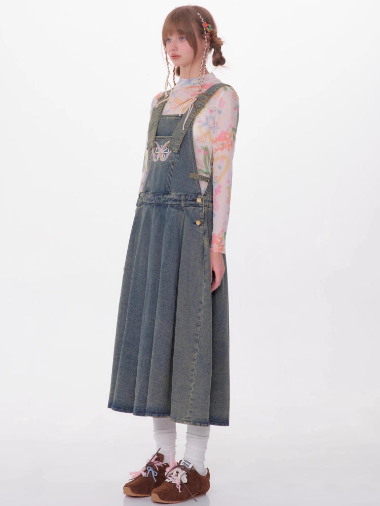 Denim suspender skirt【s0000007531】