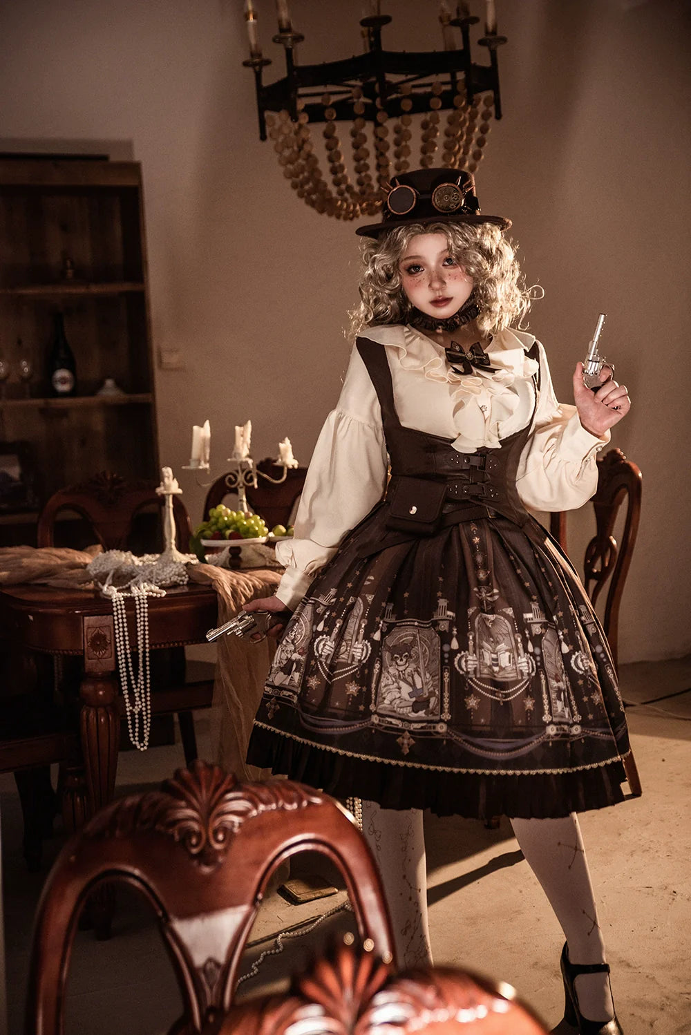 Miss Point - Demon Hunting Notes - Gothic Lolita Cross Print Short Skirt