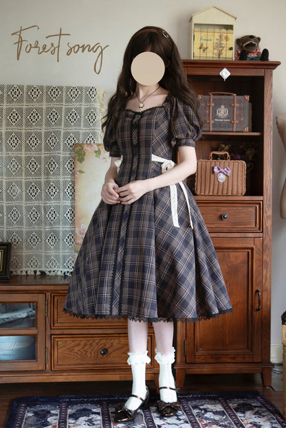 Forest Song - Josephine Academy - Elegant Lolita Black Plaid OP