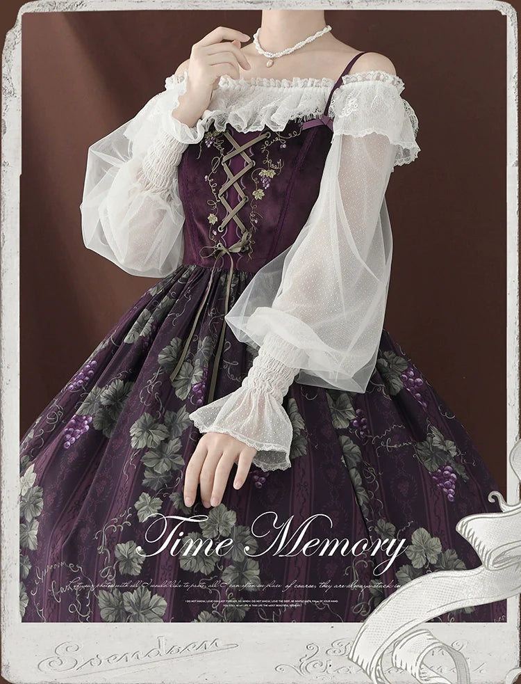 Time Memory - Layered Heart - Sheer Classic Shirt with Mutton Sleeves & Polka Dot