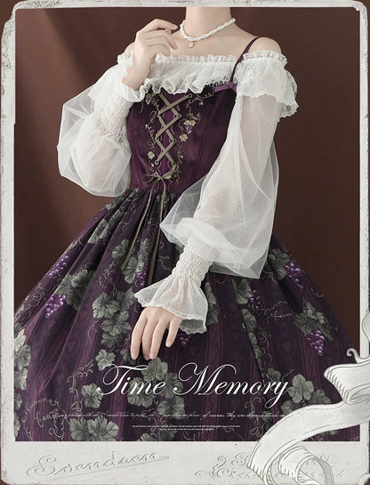 Time Memory - Layered Heart - Sheer Classic Shirt with Mutton Sleeves & Polka Dot