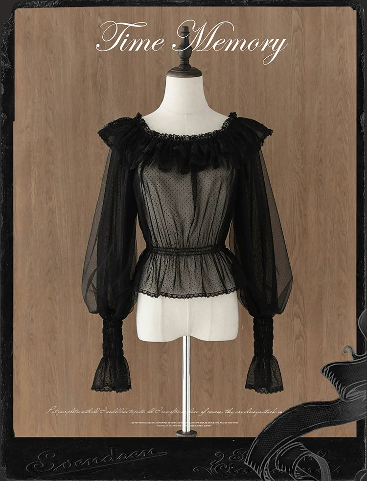 Time Memory - Layered Heart - Sheer Classic Shirt with Mutton Sleeves & Polka Dot