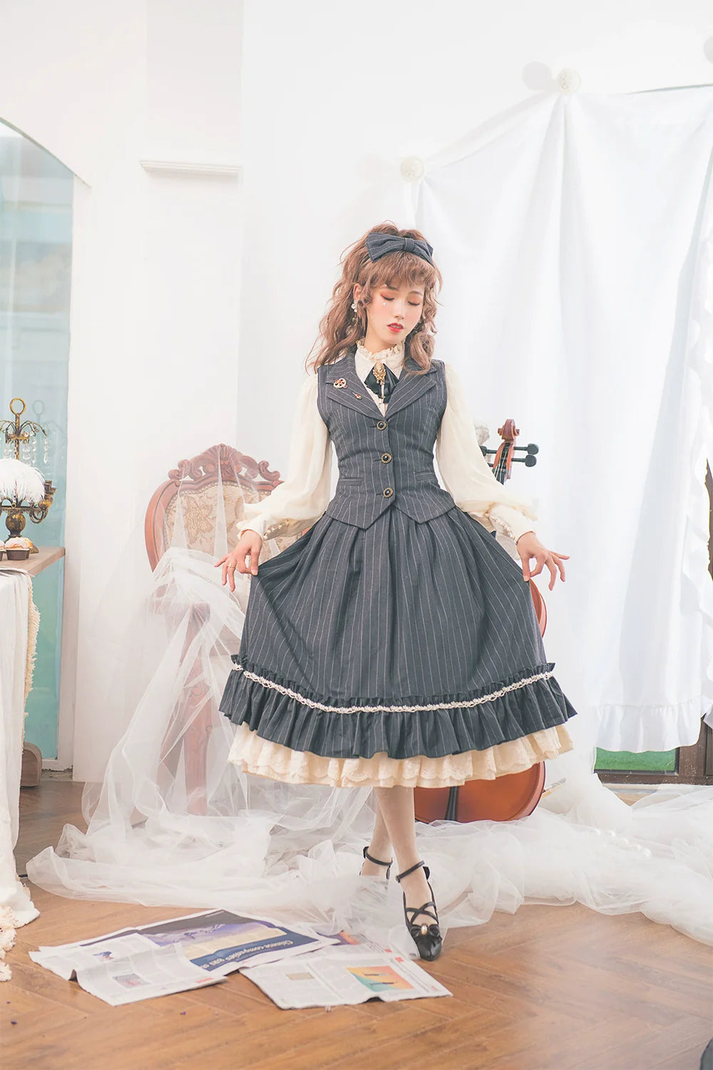 Miss Point - Rose Doll - Elegant Lolita Striped Fishbone Skirt