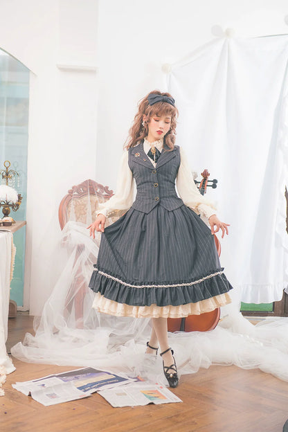 Miss Point - Rose Doll - Elegant Lolita Striped Fishbone Skirt