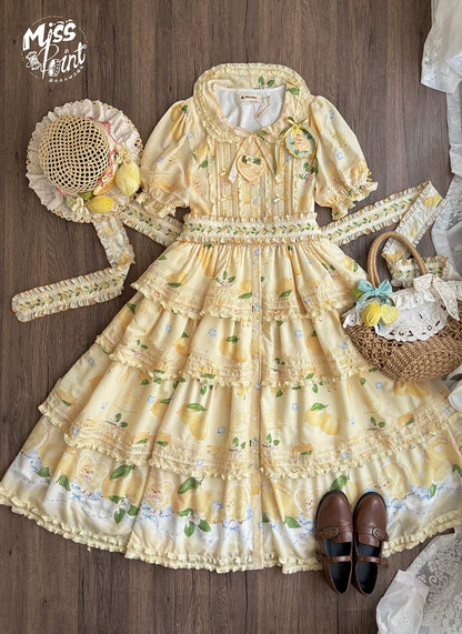 Miss Point - Lemon Chick - Country Lolita Printed OP With Button Front
