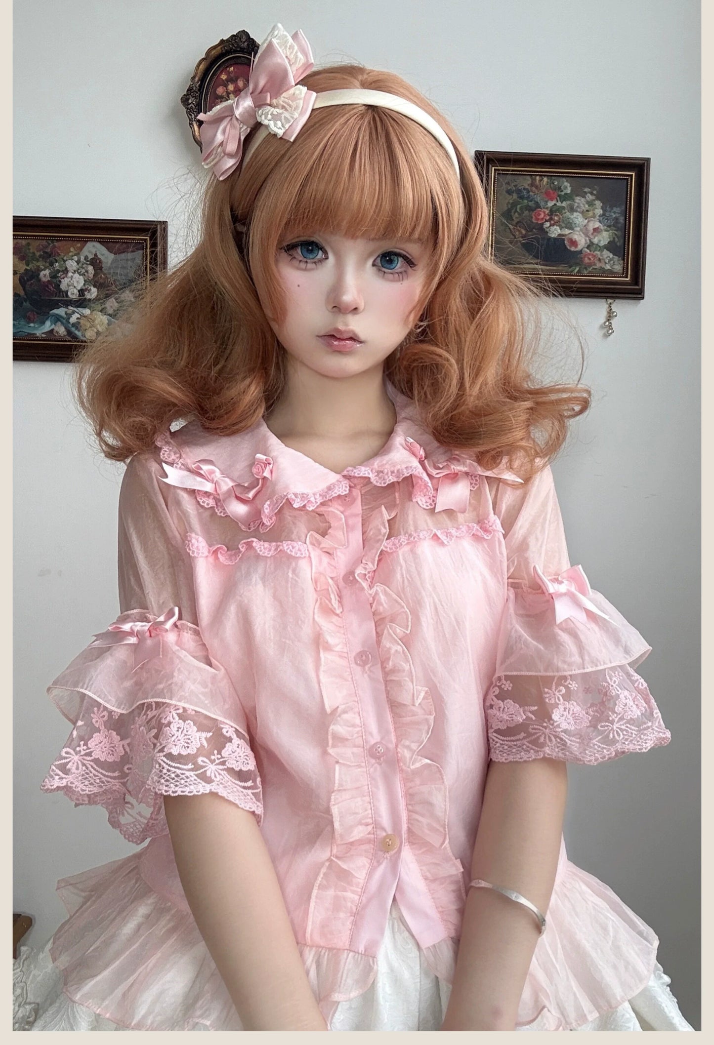 TaTaTa Lolita - Flower Wall - Sweet Lolita Blouse Chiffon Kawaii Half-Sleeved Shirt