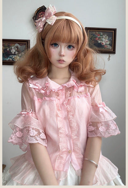 TaTaTa Lolita - Flower Wall - Sweet Lolita Blouse Chiffon Kawaii Half-Sleeved Shirt