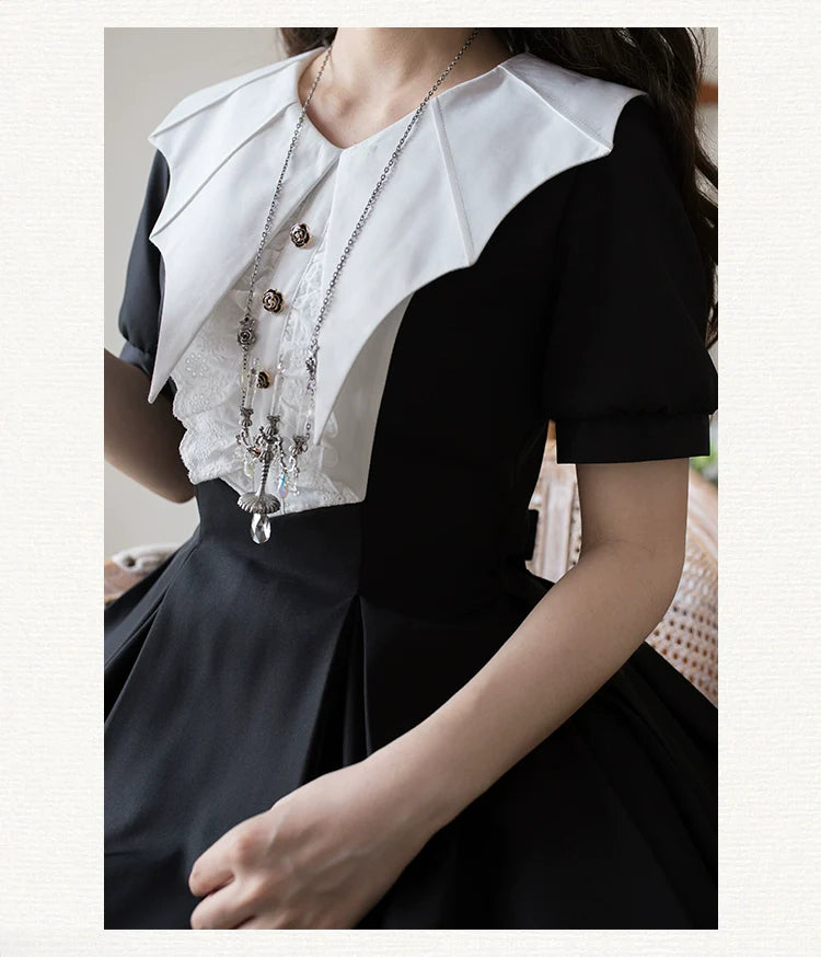 Forest Fluorescent Carps - The Rain of London - Elegant Lolita OP Dress, Bat Wing-Shaped Neckline