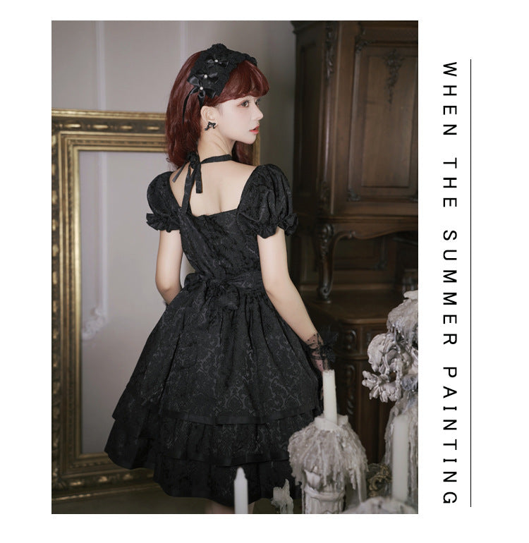 Eieyomi - Thorn Rose - Gothic Lolita Three-layer Ruffle Black OP