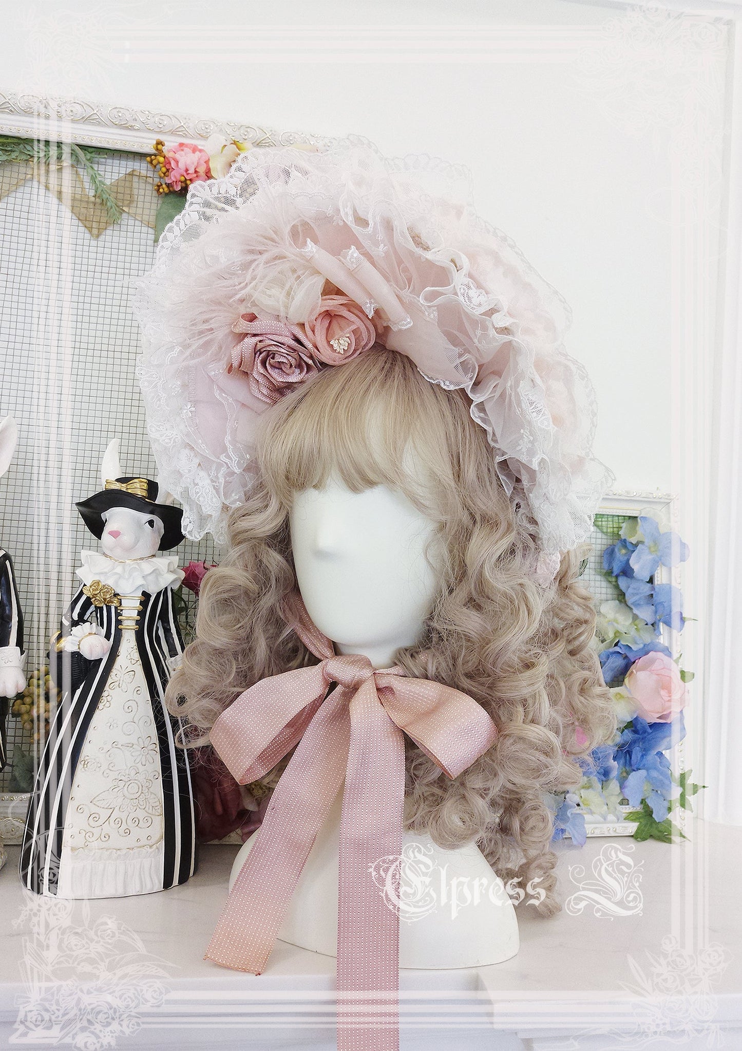 Elpress L - Christmas Flower Hairpins Lolita Mesh Veil KC Bonnet