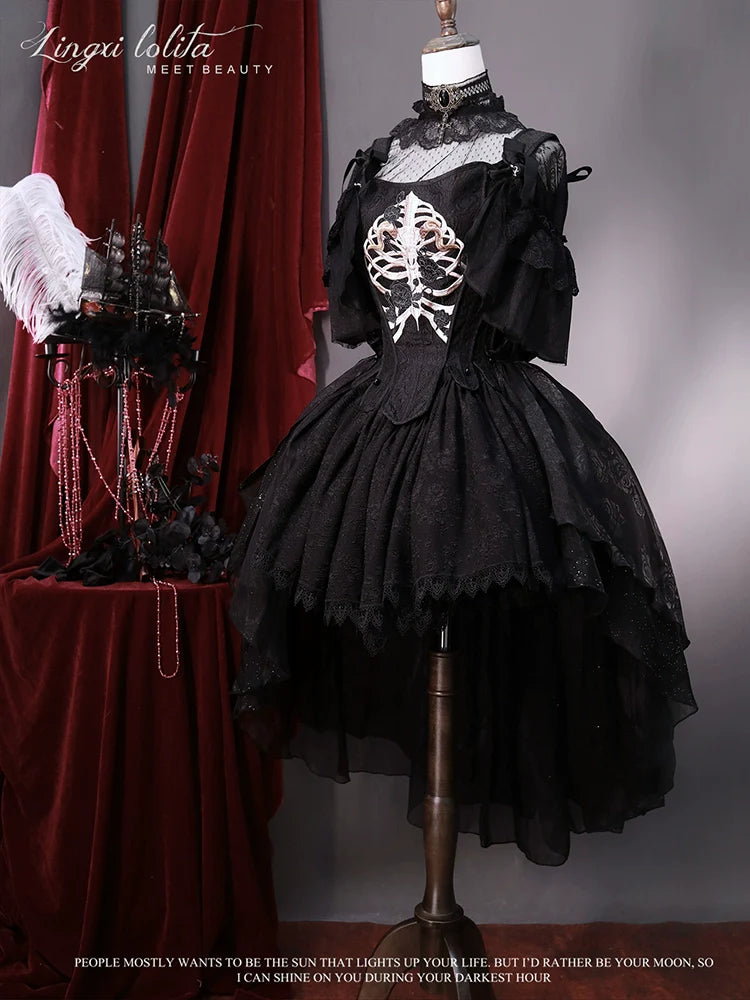 Lingxi Lolita - Bone island Gothic Lolita Corset Goth Blouse Skirt Set