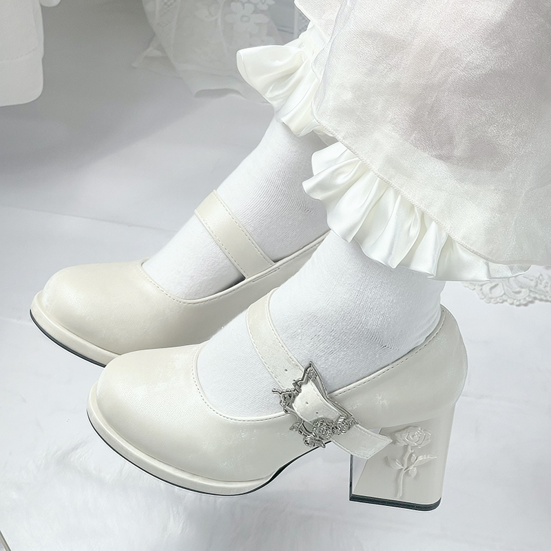 Dreamland - Wanxiang Cycle - Elegant Lolita Heel Shoes with Embossed Rose