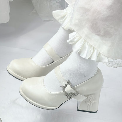 Dreamland - Wanxiang Cycle - Elegant Lolita Heel Shoes with Embossed Rose