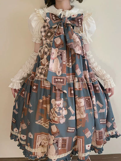 Babyblue - Gretel Bear - Vintage Lolita Dress Teddy Bear Prints Dress