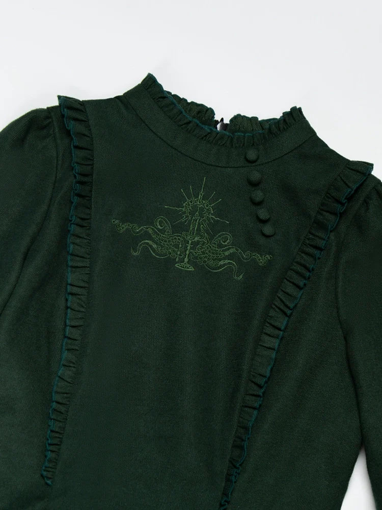 With PUJI - Letter and Poetry ﾂｷ Abyss Clinic - Gothic Lolita Green Dress Set