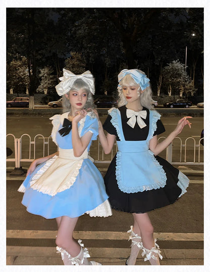 With PUJI - KissKiss - Maid Lolita OP Dress Pleated Lace Multicolor Dress