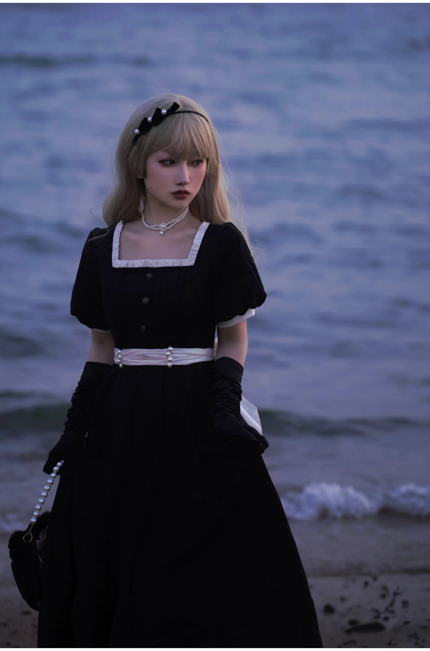 HuTaoMuJK - Thoughts - Vintage Lolita OP Dress Square Neckline Black Lolita Dress