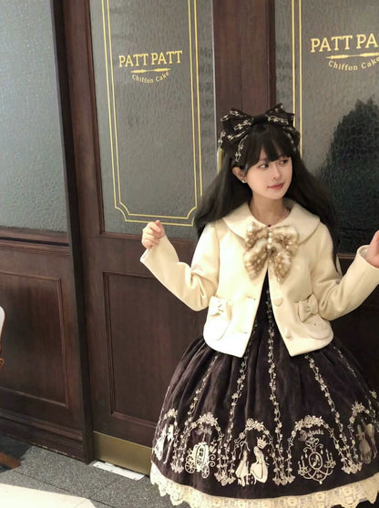 Sara Bell - Winter Story - Winter Kawaii Lolita Short Coat, Detachable Fur Collar