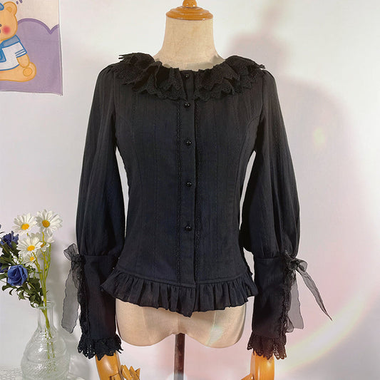 Sakurada Fawn - Plus Size Lolita Cotton Velvet Long Sleeve Blouse