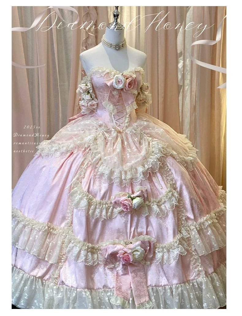 Diamond Honey - Love and Roses - Princess Bridal Wedding Lolita Dress With Rose Detail and Tiered Skirt