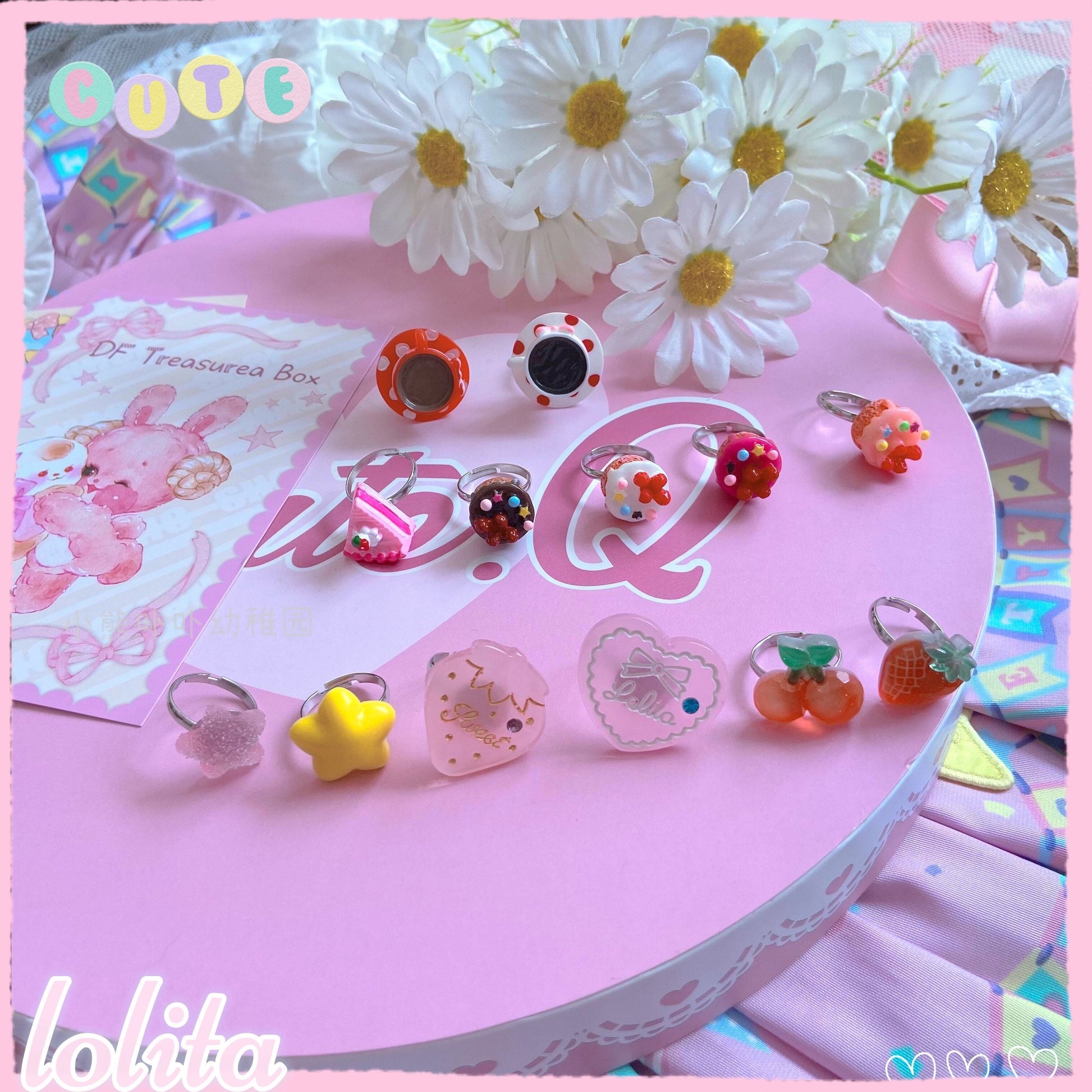 Kawaii Cake Heart Star Strawberry Lolita Rings
